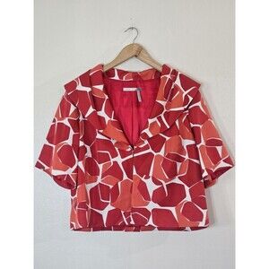 Classiques Entier Silk Cropped Blazer Jacket Womens M Red Print Short